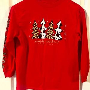 Youth small simply southern long sleeve red Christmas tee tshirt